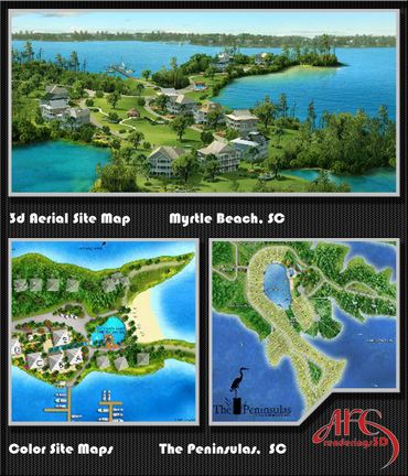 Aerial Bird's Eye View Renderings and Color Site Maps. Exterior Renderings.