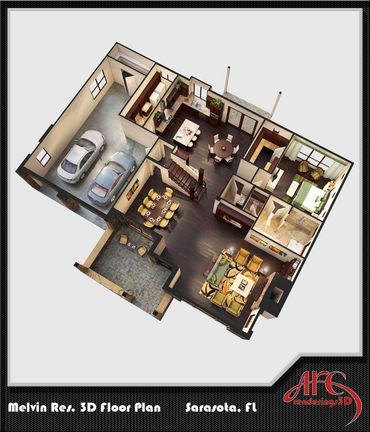 3D Color Floorplans, Interior Design Layout. Architectural Presentation Floorplans