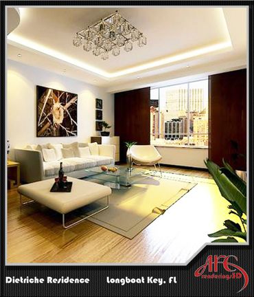 Interior 3D Rendering of a living room view. Contemporary Modern Design. It is a view of the residential condominium multi-family apartment 3D rendering. This rendering was created by ARC Renderings 3D, which offers affordable high quality photo-realistic 3D renderings for architects, designers, and real estate industries.