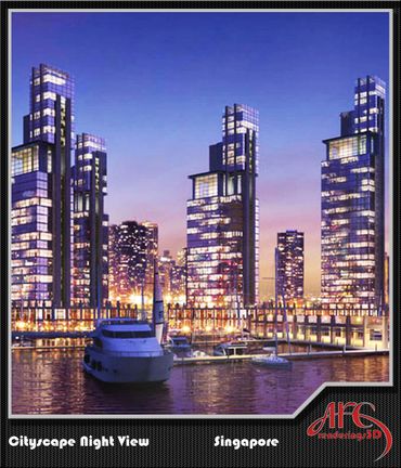 Night time Exterior Rendering City Scape 3D Rendering