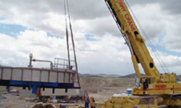 DAF Corp FC-270  Maximizer, 1271 gpm clarifier being picked up and set on a concrete slab