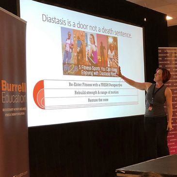 Beth presents information on Diastasis Recti fitness exercises at a women's health conference 