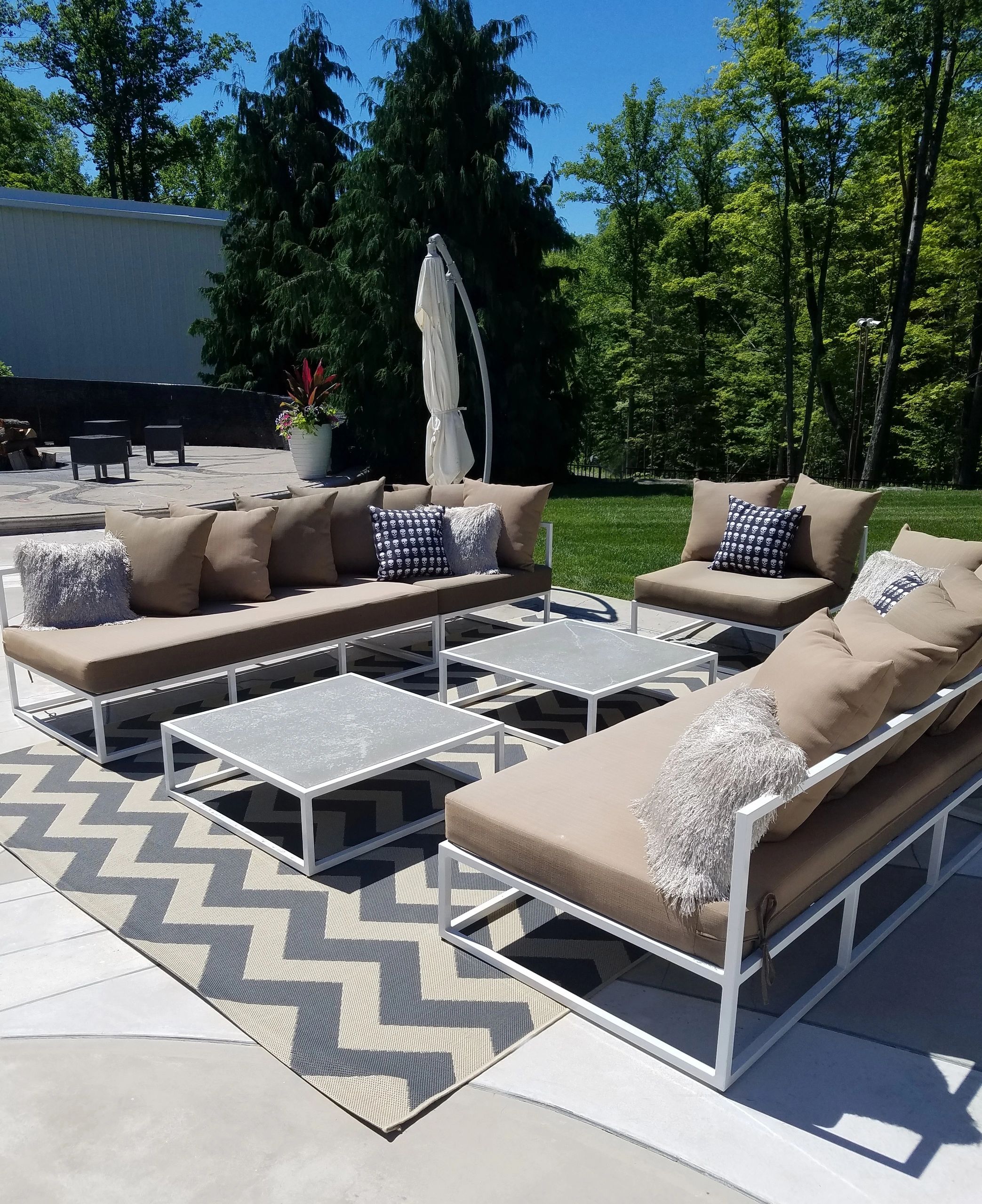 Pool Lounge Area with New Fringy and Skull Pillows