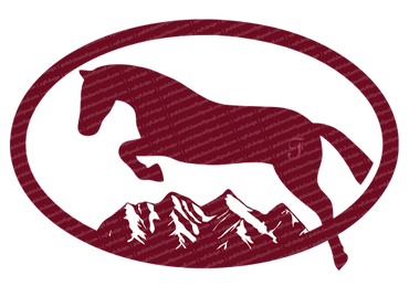 BWF Peak Performance logo depicting horses & mountain peaks, designed by grafxbylaurie / eq9.design.