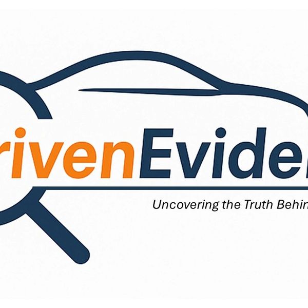 Logo of DrivenEvidence with a magnifying glass and car outline.