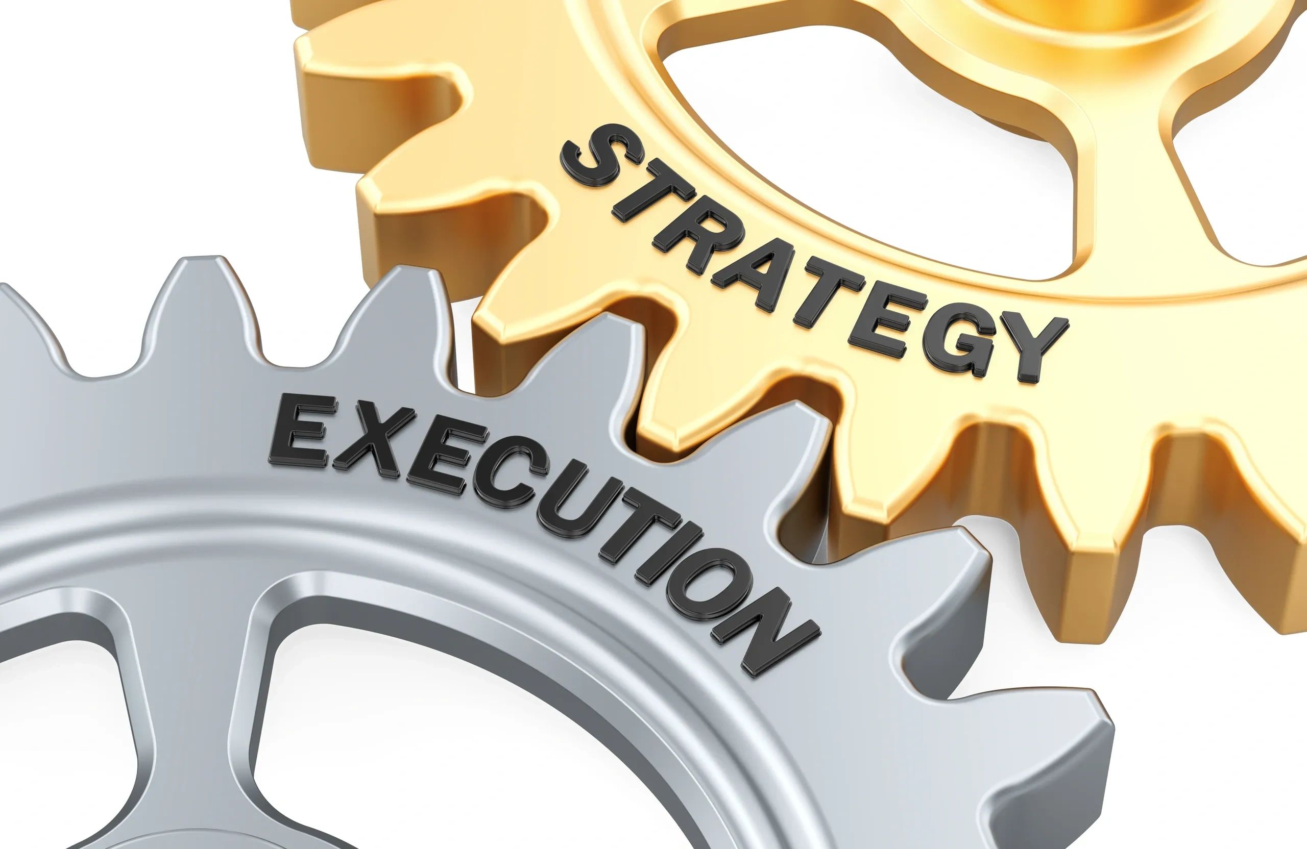 Gears labeled "Strategy" and "Execution" interlocking.