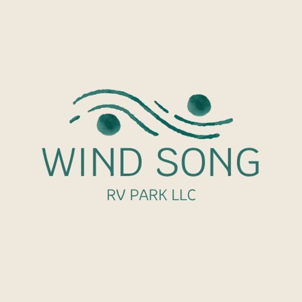 Logo for Wind Song RV Park LLC with abstract waves and dots.