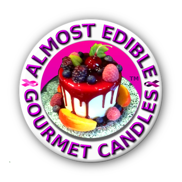 Logo of Almost Edible Gourmet Candles featuring a cake-shaped candle.