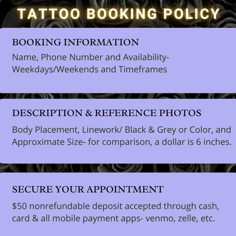 Tattoo Shop Booking Policy, Schedule Your Tattoo Appointment