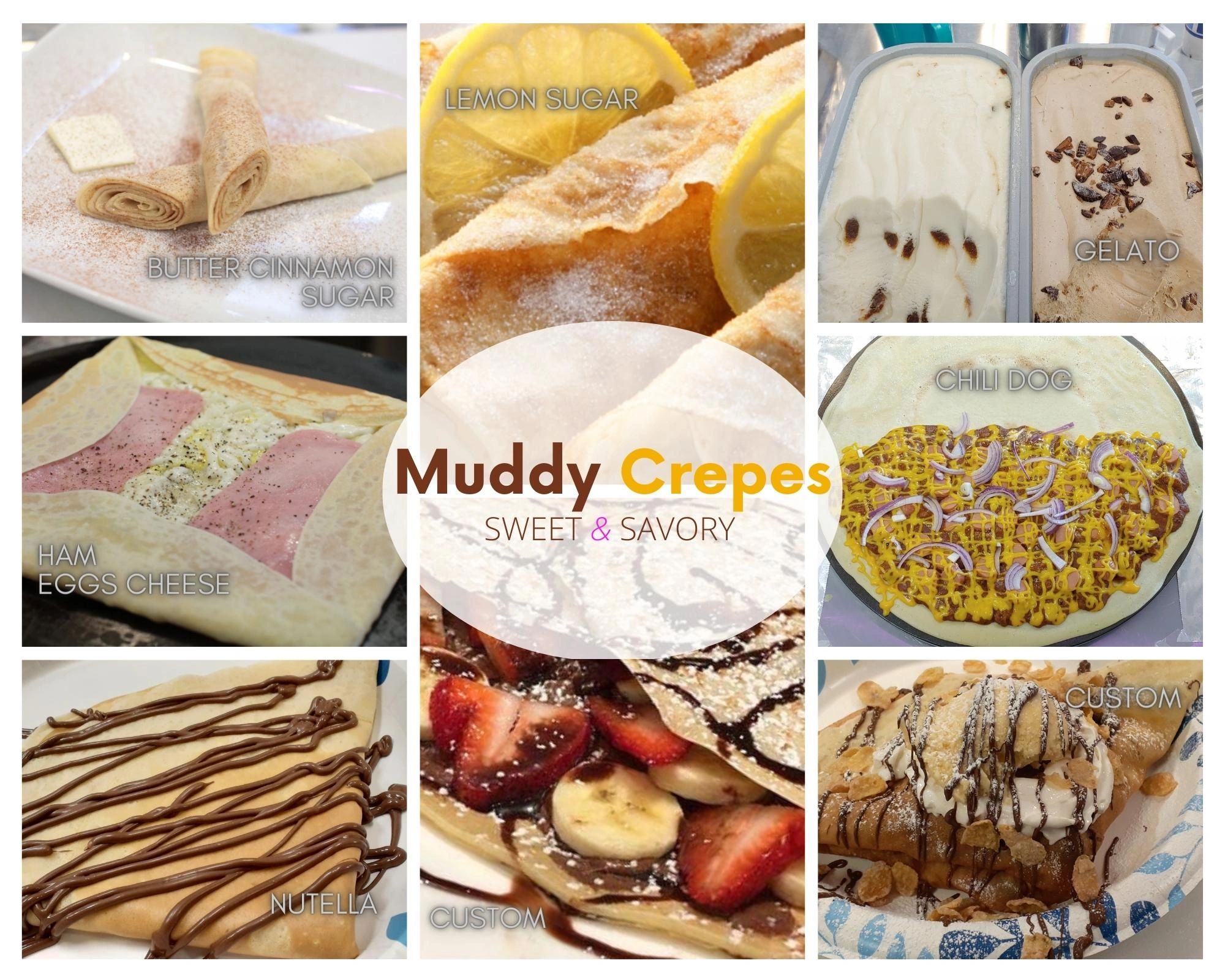 A selectin of crepes and Gelato at our shop