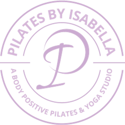 Logo for Pilates by Isabella in soft purple with circular design.