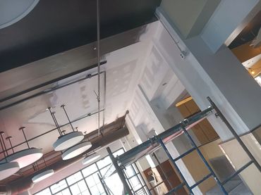 ceiling and wall, drywall placed and repaired