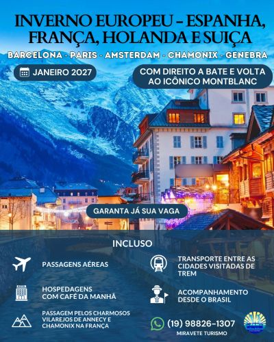 Promoção de viagem europeia no inverno com direito a Montblanc.