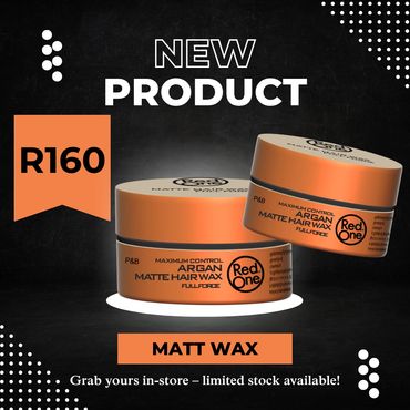 New Red One Argan Matte Hair Wax available for R160, limited stock in-store.