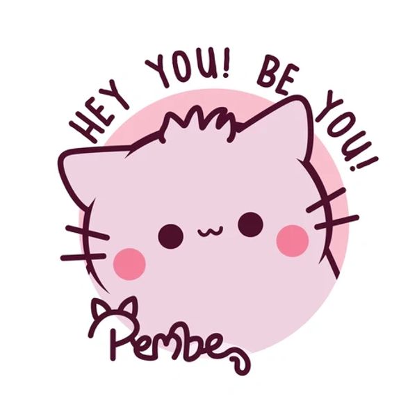 Desenho fofo de gato rosa com mensagem motivacional.