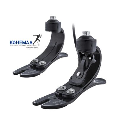 Two black prosthetic feet with metal screws and adjustable joints. amputee solutions
lower limb prosthetics
prosthetic foot