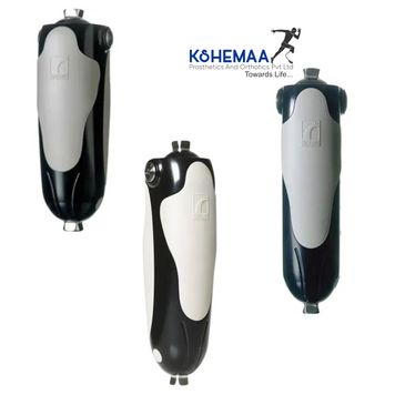 Three black and white prosthetic limbs from Kohemaa Prosthetics.