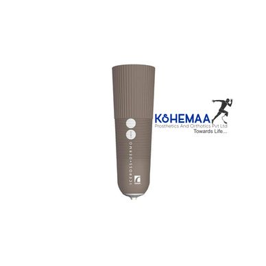 Prosthetic limb component with Kshemaa Prosthetics logo.