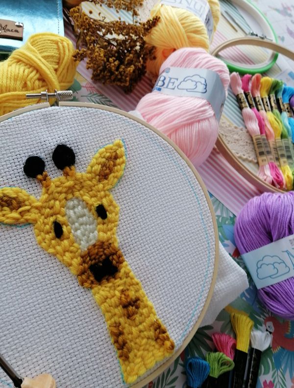 hilos tambores lanas punch needle crochet