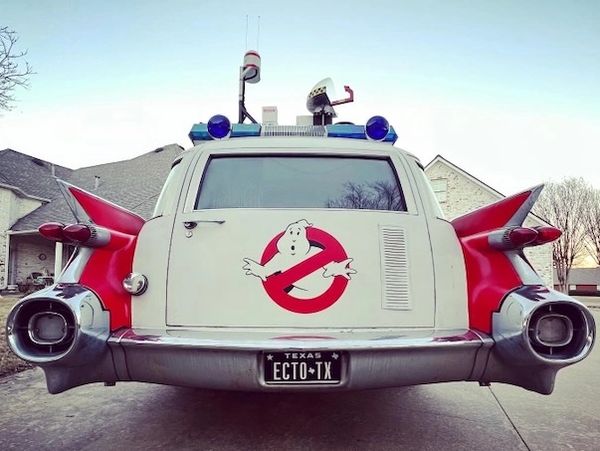 Rear view of Ghostbuster replica car ECTO-TX