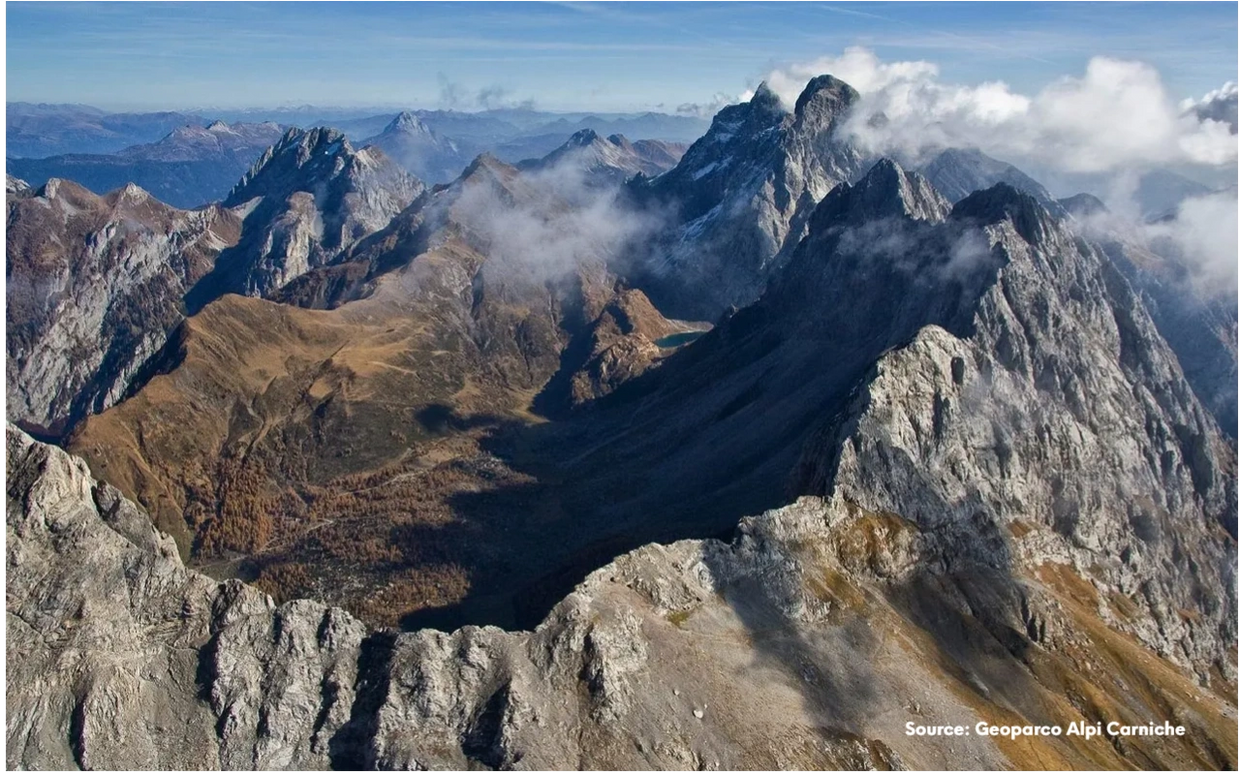View of Coglians (Hohe Warte) and Volaia Lake