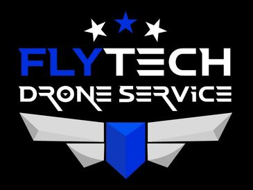 Logo for FlyTech Drone Service with wings and stars.