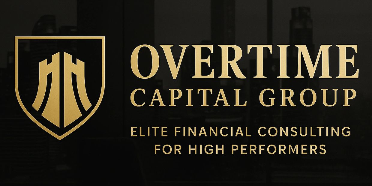 Gold logo and text for Overtime Capital Group on a dark background.