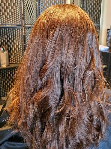 Hair color retouch, hair cut and style