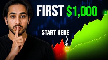 Man signaling silence with chart showing a $1,000 milestone and growth.