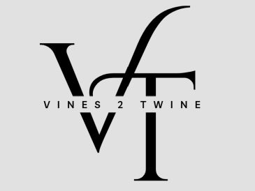 Black logo of 'Vines 2 Twine' with stylized letters.