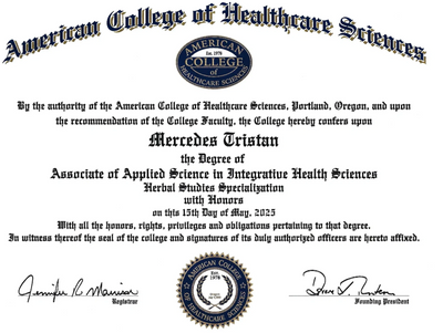 Associate of Applied Science in Integrative Health Sciences Herbal Studies Specialization w/ Honors