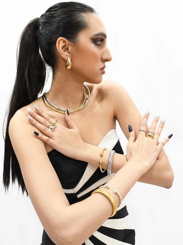 Diane Lachhman wearing two-tone jewelry look from NYCFASHIONJEWELS, Fashion Forward Runway Jewels