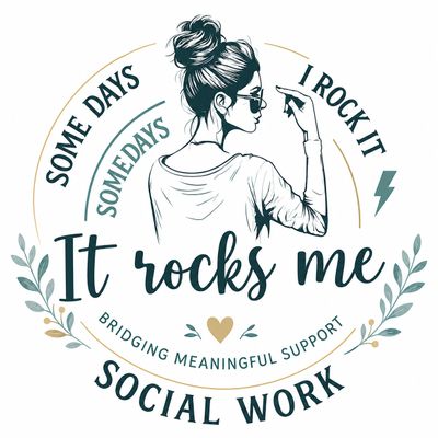 Illustration of a confident woman with text about social work support.