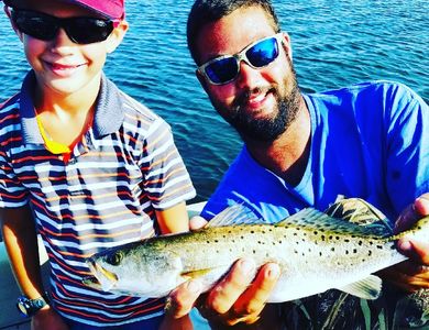 This little guy caught a nice speckled trout. We would like to take you and your family fishing. #bookatrip Family fun