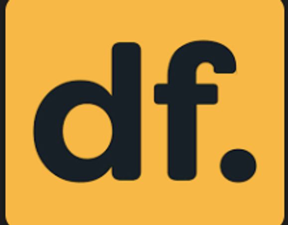 Logo with black letters 'df.' on a mustard yellow background.