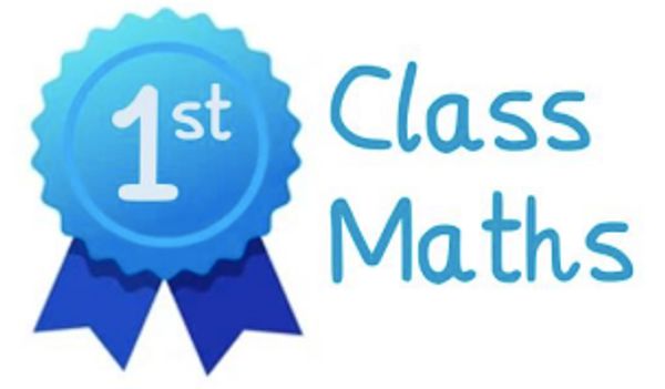 Blue ribbon with '1st' and text 'Class Maths'.