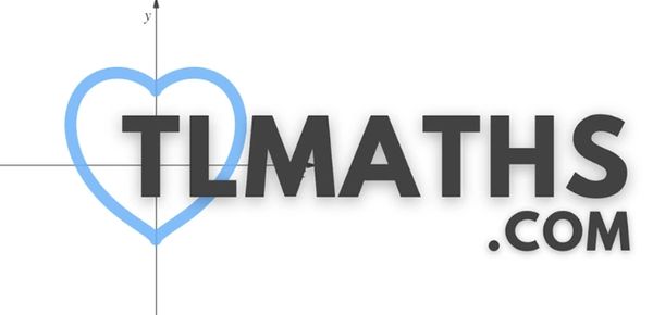 Logo of TLMATHS.COM with a blue heart on Cartesian plane.