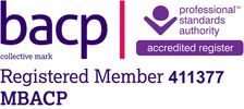 BACP registered member badge with professional standards authority accreditation.