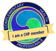 Badge stating "I am a CHP member" for Complementary Health Professionals.