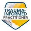 Badge for Trauma-Informed Practitioner with abstract design.