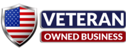 Logo featuring an American flag shield with 'Veteran Owned Business' text.
