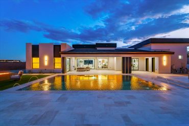 Zero Edge swimming pool at dusk.