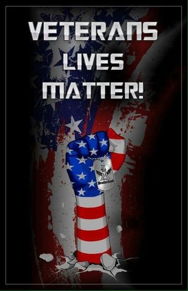 A red white and blue fist holding a dog tag completes the poster for veterans lives matter