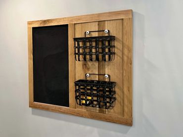 Custom Wood Chalkboard with Basket Organizers in the Kitchen
