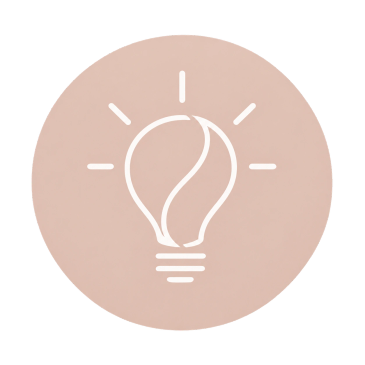 White light bulb icon on beige circle.