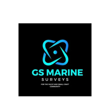 Logo of GS Marine Surveys with blue nautical design on black background.