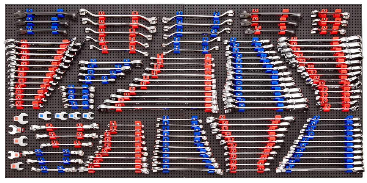 tool grid wrench holders on a tool grid board holding wrenches