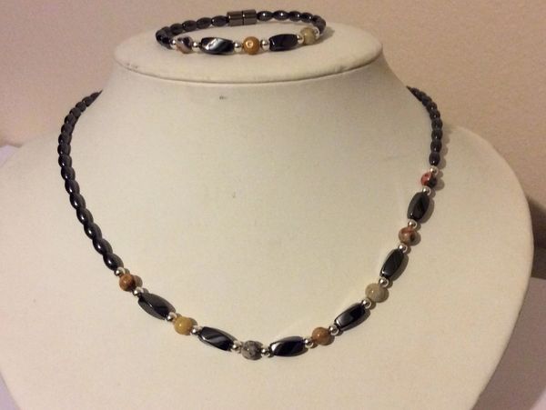 necklace made with black and brown beads