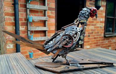 Pheasant sculpture made entirely from scrap