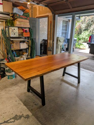Outdoor Slab table. Buffed out epoxy.